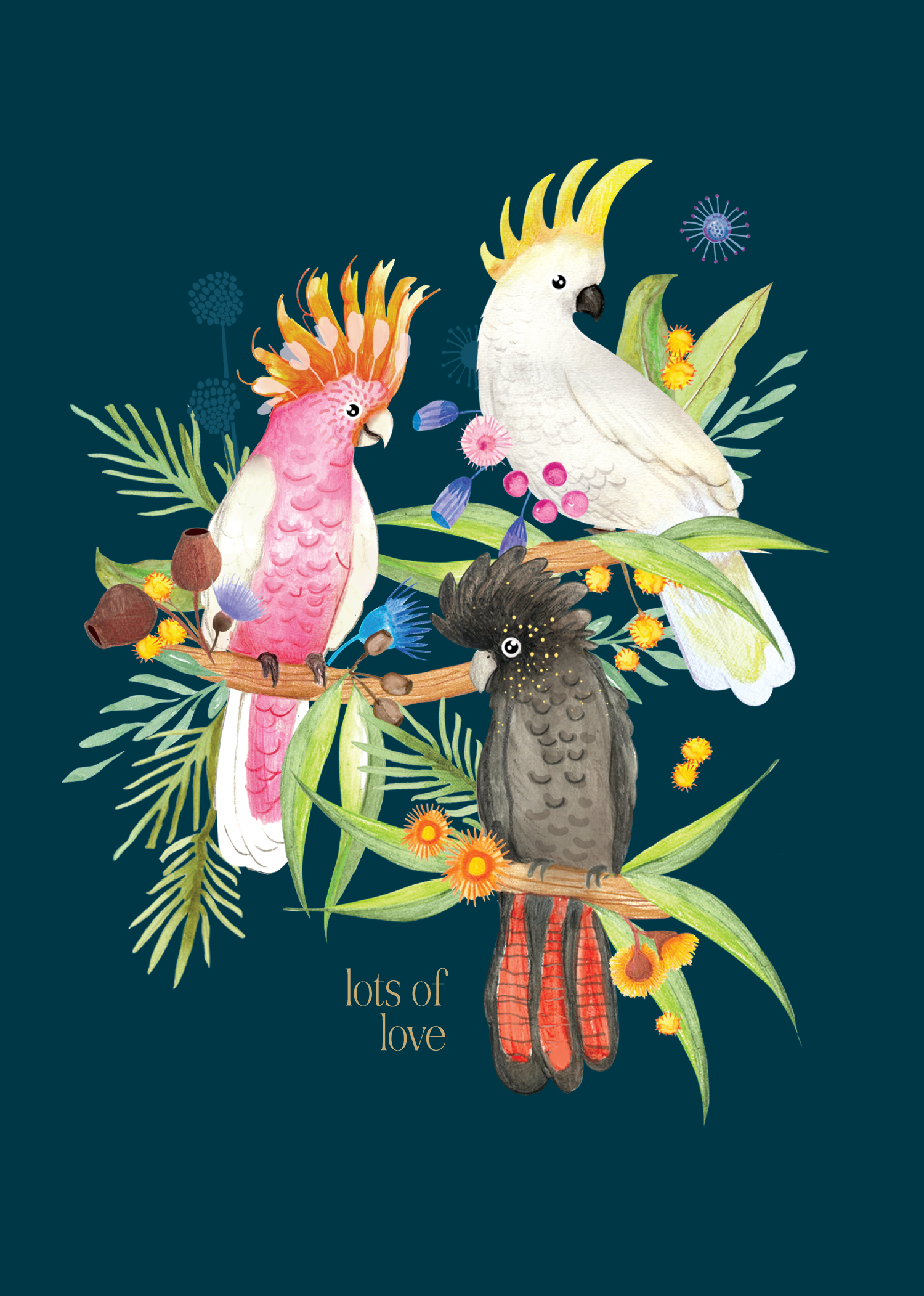 Greeting Card Gumtree Friends - Love Cockatoos